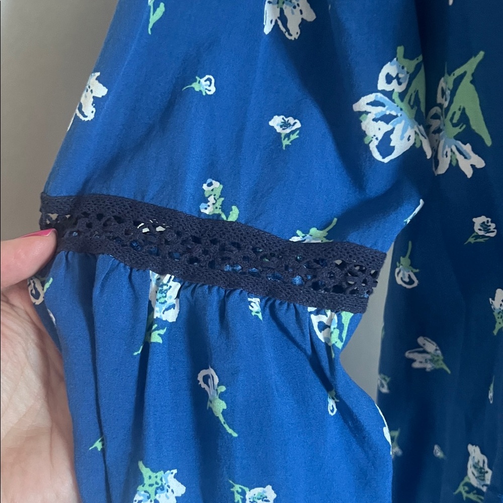 Matilda Jane Blue Floral Boho Festival Babydoll Dress | Lace Trim | Medium - Picture 4 of 10